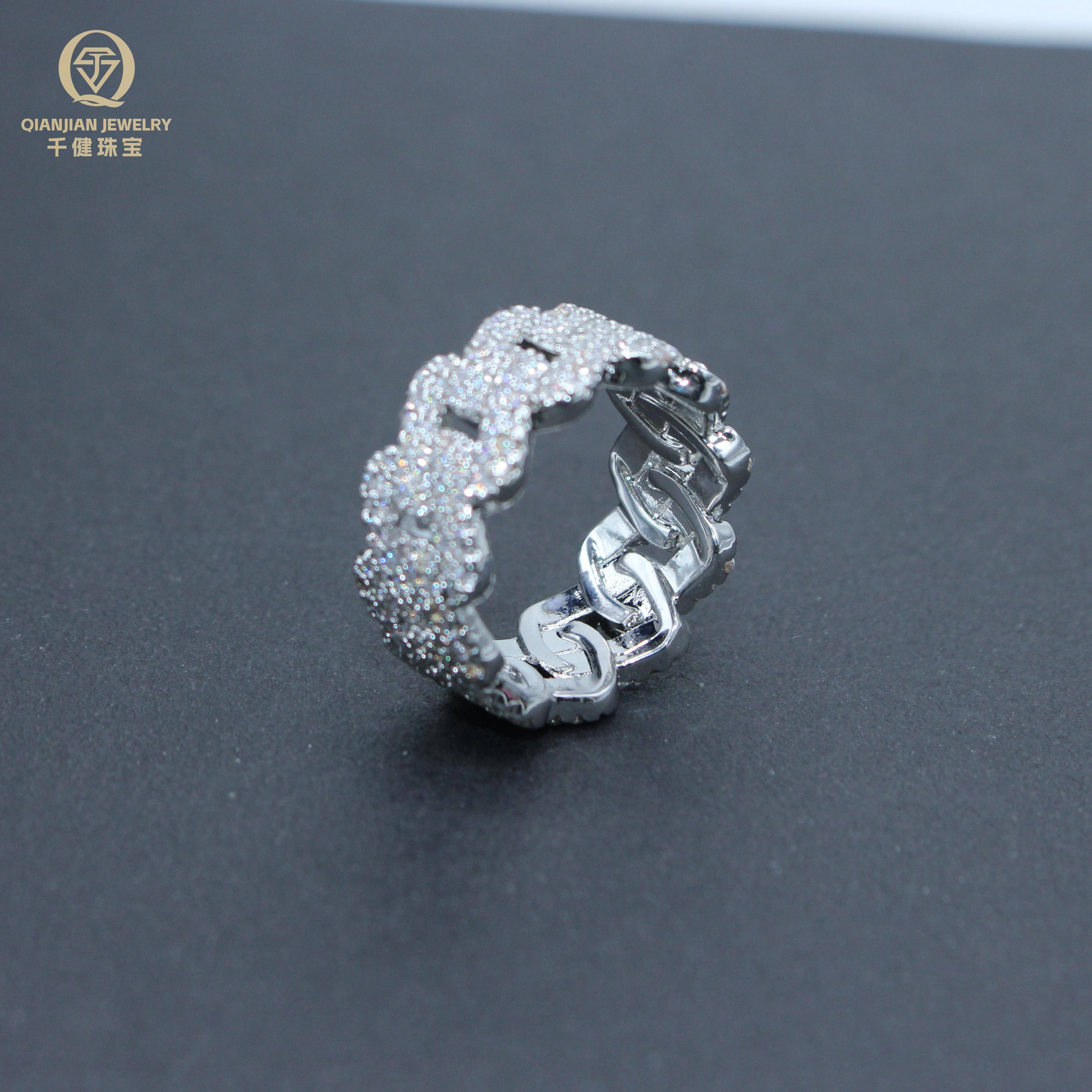 Pass Diamond Tester VVS Moissanite Cuban Ring Mens Wholesale Price Gold Plated 925 Sterling Silver Stock Jewelry Ring for Men