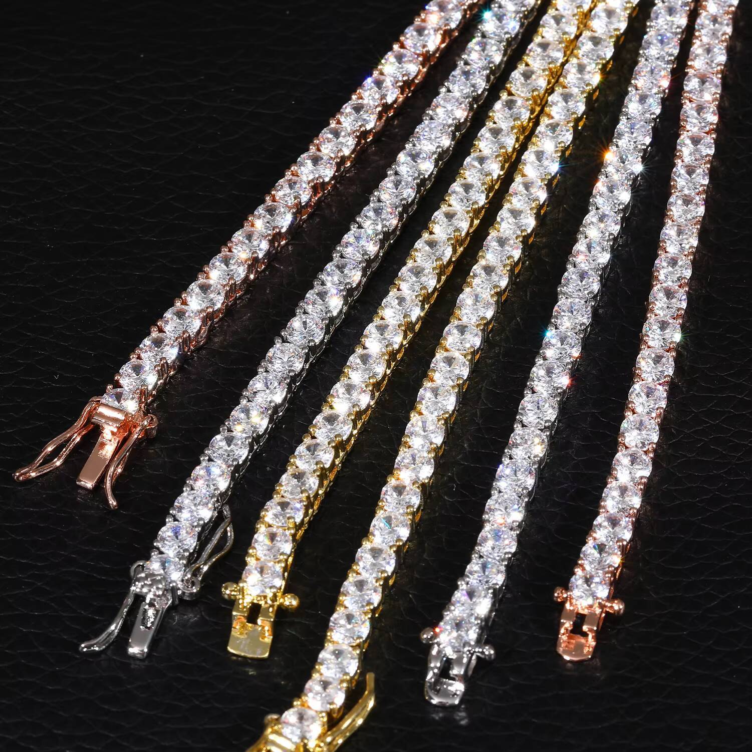 Fashionable Men Women Jewelry Wholesale White Gold 3mm-5mm Brass Micro Paved 5A CZ Diamond Classic Tennis Chain