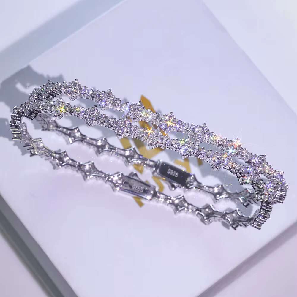 NUOYA Hiphop Jewelry Pure Sier Silica Women's Necklace Iced VVS wer shaped Tennis Chain