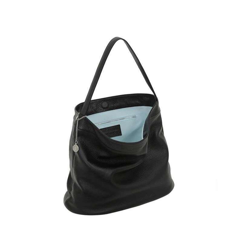 Korean Famous Brands Tobo Women High Quality Black Soft Cow Leather Bucket New Minimalist Casual Large Capacity Tote Bag