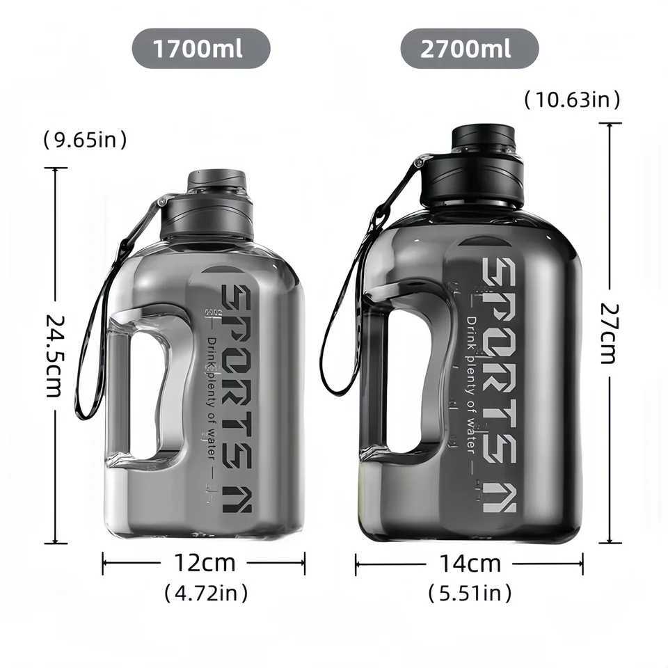 17/27L Large Capacity Sports Water Bottle Plastic Drinking Bottles with Time Scale Outdoor Camping Hiking Gym Men Water KettleW251114