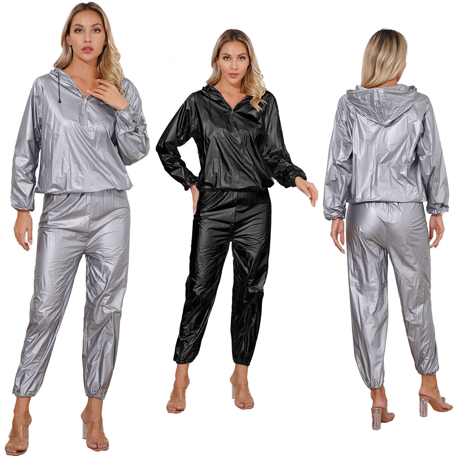 Suit Women's Sauna Heavy Duty Exercise Gym Workout Hooded Jacket with Pants