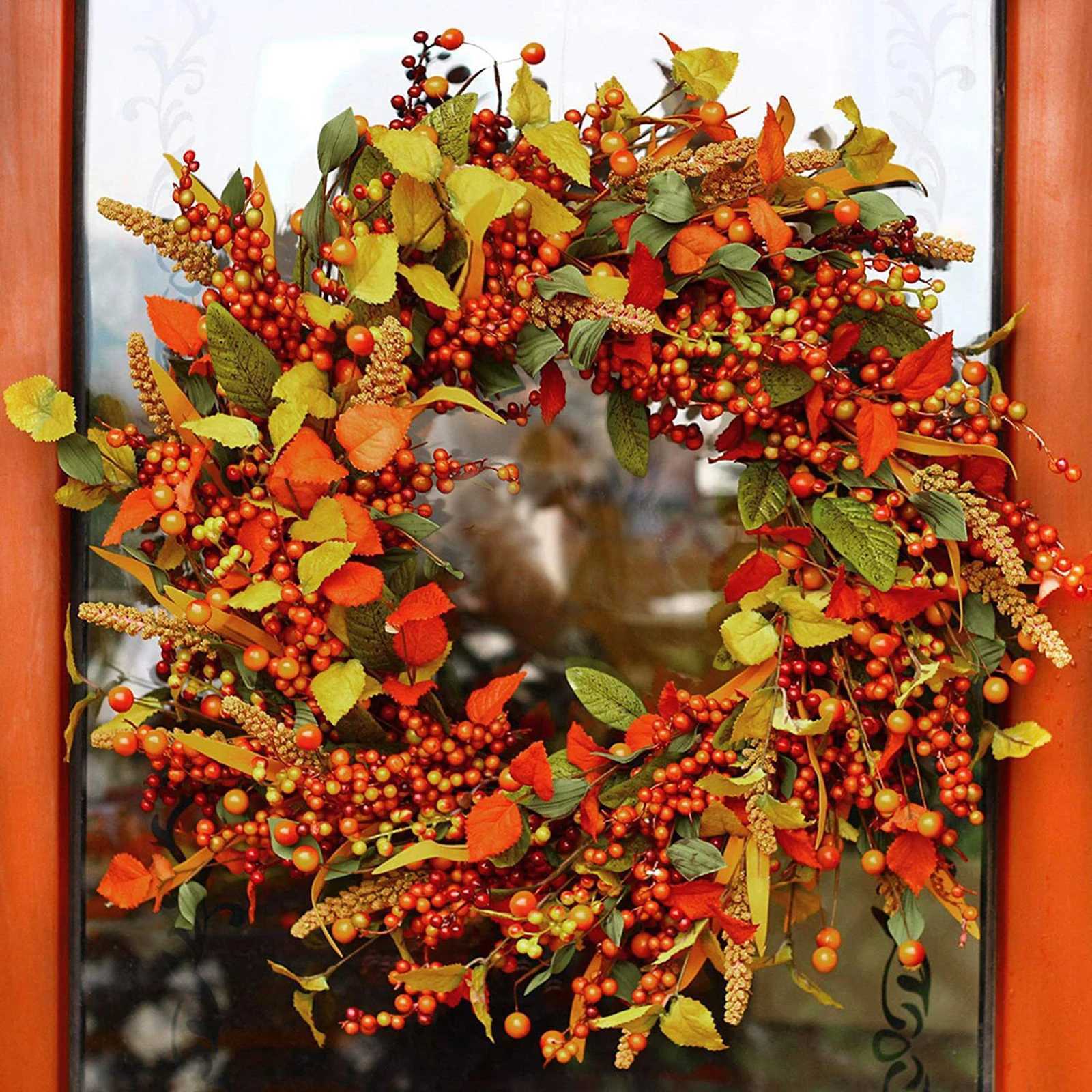 Artificial Fall Wreath Harvest Wreath Garland Thanksgiving Halloween Home Door Hanging Decorations For Celebration Home OfficeM251115