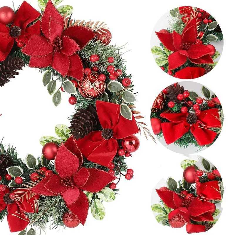 Christmas Decorations Christmas Wreath Rattan Set Bow Flower Garland Wreath For Front Door Hanging Xmas Ornaments New Year DecorM251115