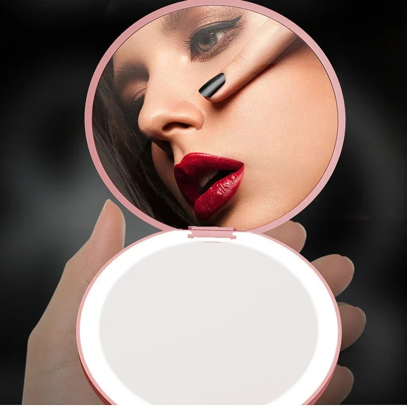 LED Makeup Mirror 2 Side Folding Cosmetic mini Mirror Women Luminous Effect Compact Pocket Mirror Portable 250415