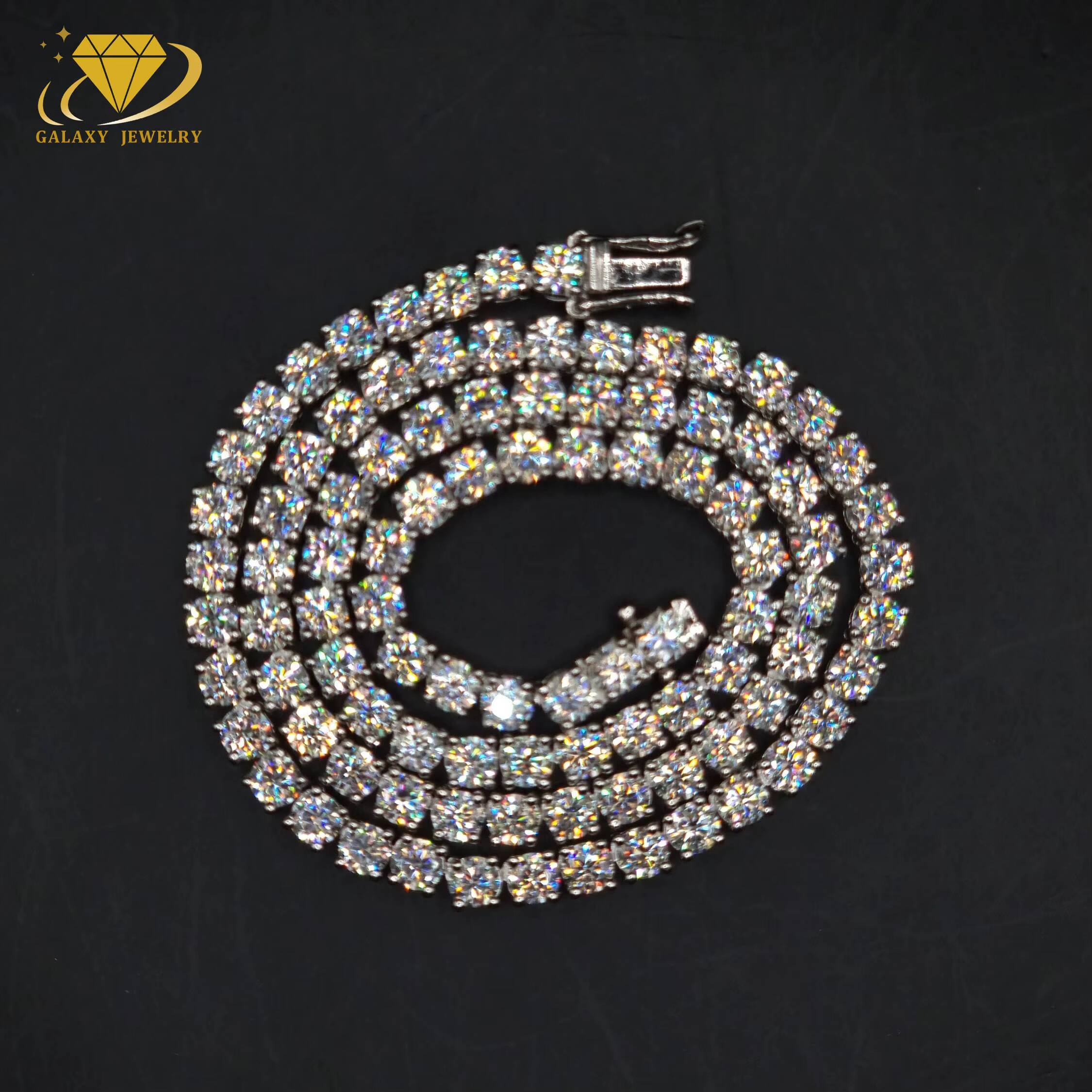 New Hip Hop Jewelry 925 Sterling Silver Pass Diamond Tester 2-6mm Iced Out Vvs Moissanite Tennis Chain Necklace for Men