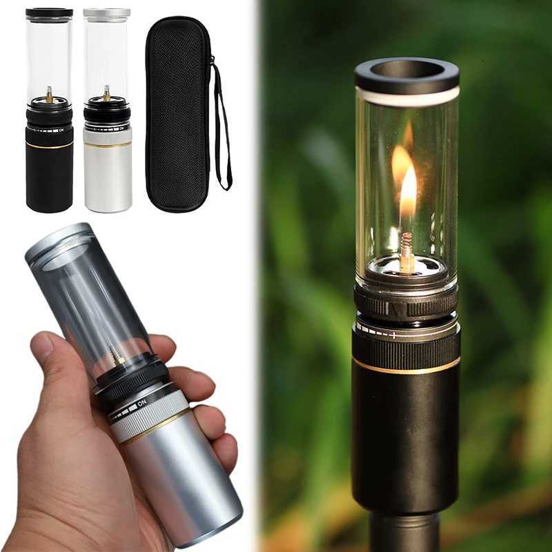 Outdoor Windproof Camping Gas Lamp Portable Camp Atmosphere Lamp Adjustable Candlelight Tent Glass Lantern Camping Supplies M251115
