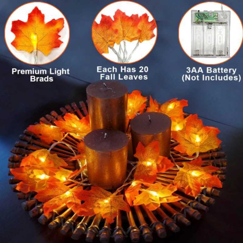 Fall Thanksgiving Artificial Maple Leaf Leaves 10/20LED Light String Garland Home Party DIY Halloween Christmas Decoration 2025M251115