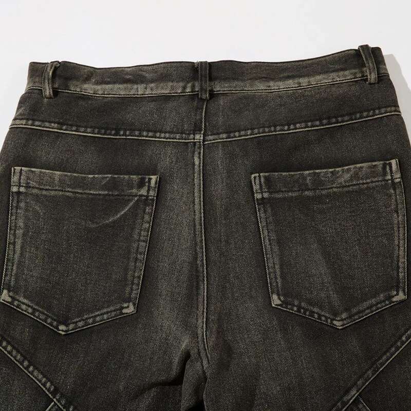 American Spliced Jeans Men's High Street Washed Split Design Denim Pants Loose Boot Cut Bottom 2025 Spring Chic New 28W4044