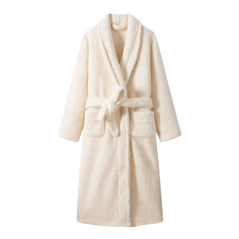 Elegant Pink Robe Flannel Kimono Gown Women Long Sleeve Bathrobe Autumn Winter Warm Sleepwear Loungewear with Pocket Nightgown C251115