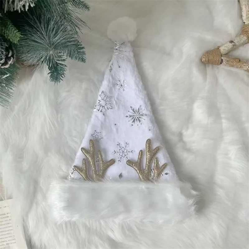 New Arrival Pink Deer Antler Christmas Hat 3147cm Silver-Embossed Snowflake Double-Layer Fluffy Decorative Short Hat Y251115