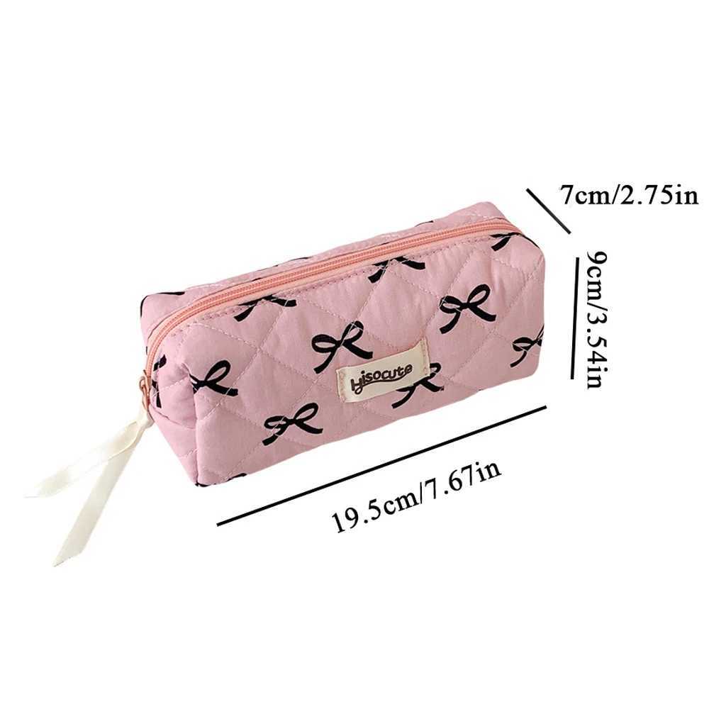 Sweet Chic Pencil Bag Makeup Bag Girl Bow Printing Korean Pencil Box Large Capacity Static Storage Box Makeup BagXJ250415