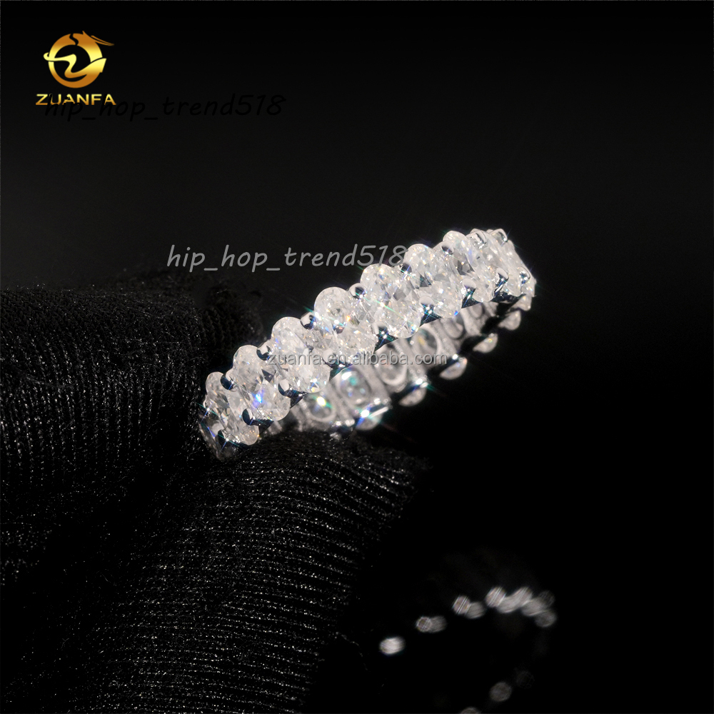Drop Shipping 925 Solid Silver White Gold Plated Bridal Ring Jewelry FL Oval Moissanite Diamond Eternity Band Ring