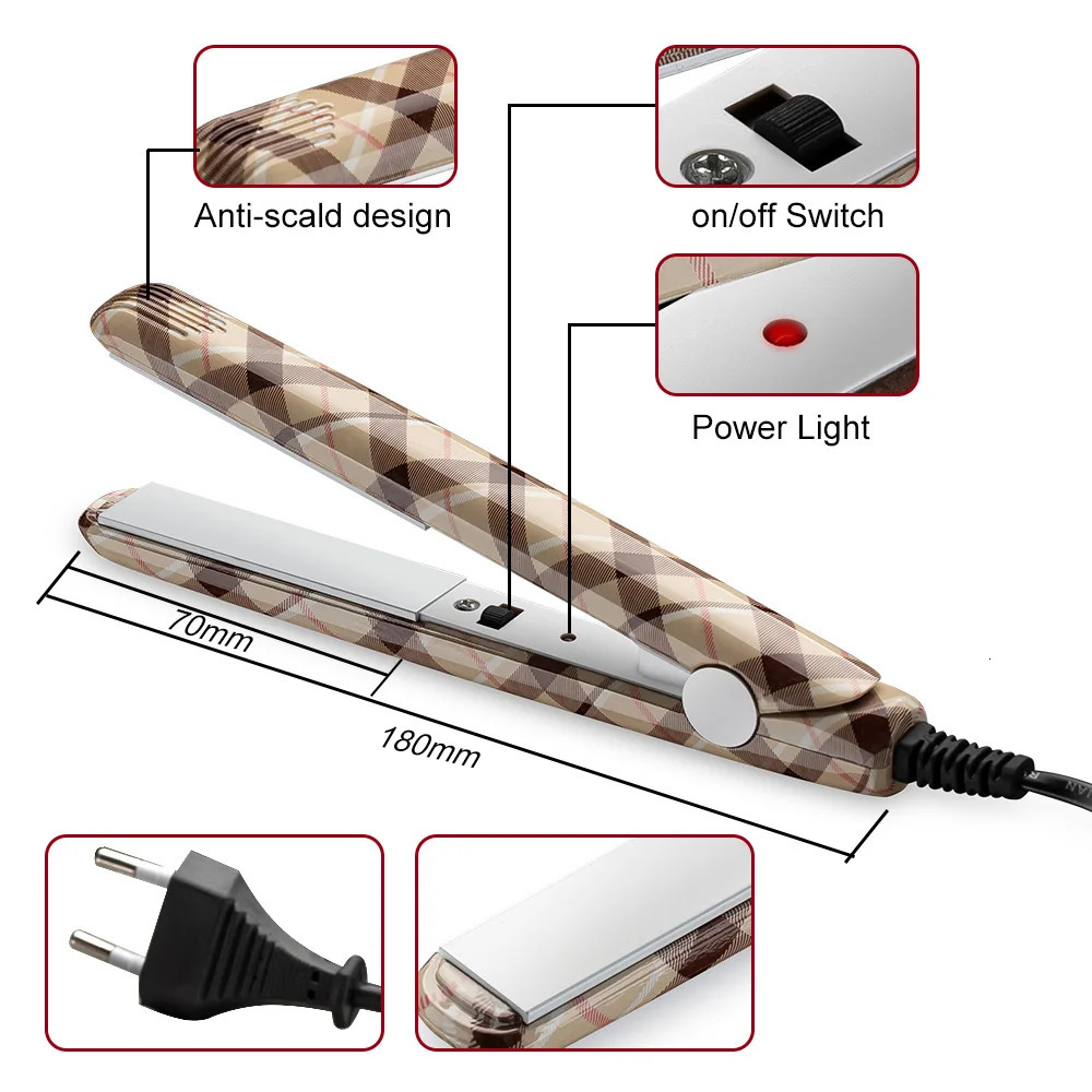 Mini Hair straightener Iron Ceramic Straightening Corrugate Curling Iron Styling Tools Hair Curler EU Plug 250415