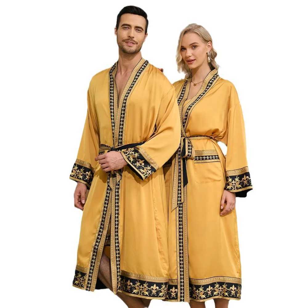 Autumn New Baroque Style Couple Nightgown Long Sleeve Robe Long Morning Robe Luxury Silk Satin Bathrobe Home Clothes C251115