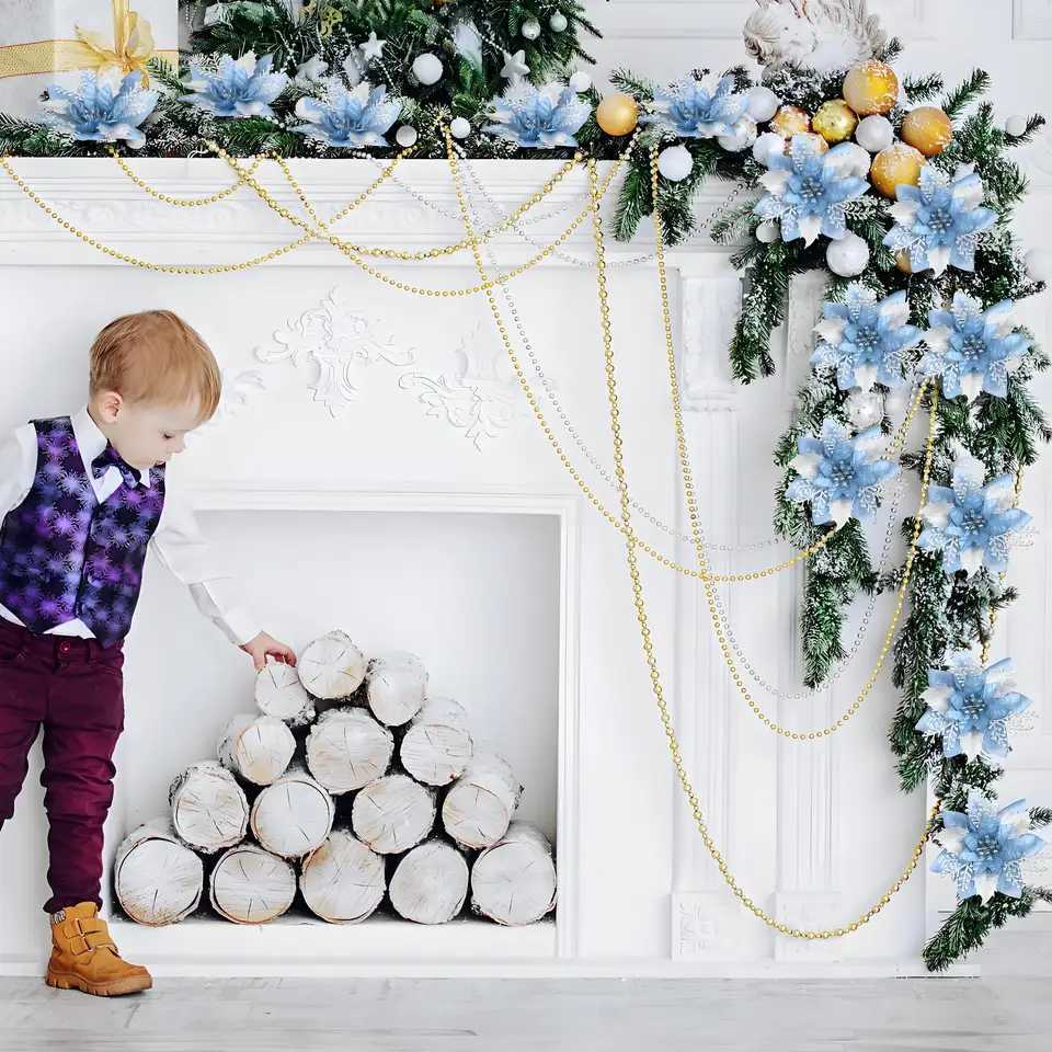 20-Pack Glitter Poinsettia Floral Clips 57 Inch Christmas Tree Ornaments for Wreaths Garlands Holiday DecorM251115