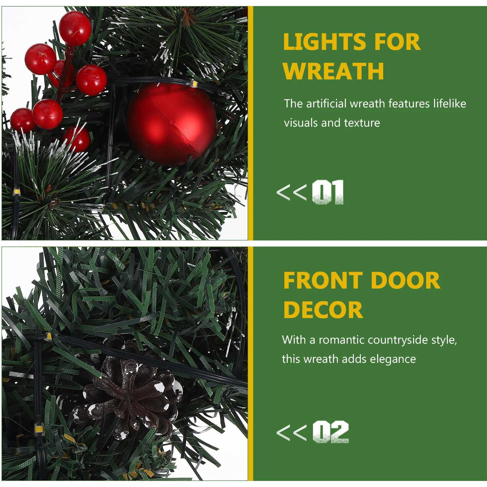 Christmas Decorative Wreath Christmas Wreath With Lights Artificial Red Berry Pine Cone Wreath For Front Door Wall Holiday DecorM251115