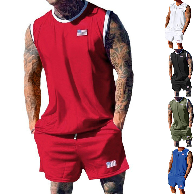 2025 Summer New Quick drying Mesh Tank Top Shorts Sport Set for Sports Men's Wear