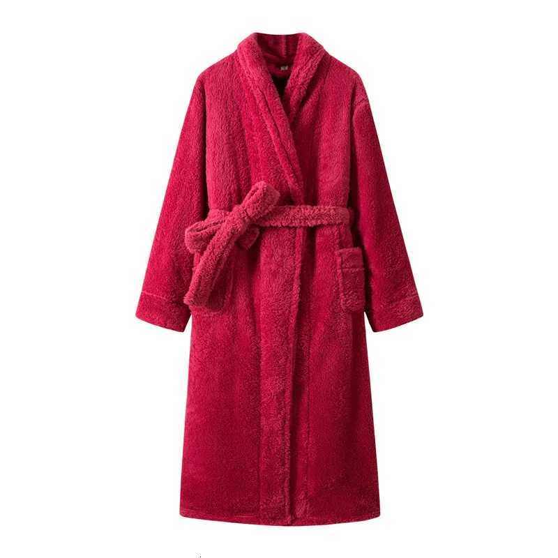 Elegant Pink Robe Flannel Kimono Gown Women Long Sleeve Bathrobe Autumn Winter Warm Sleepwear Loungewear with Pocket Nightgown C251115