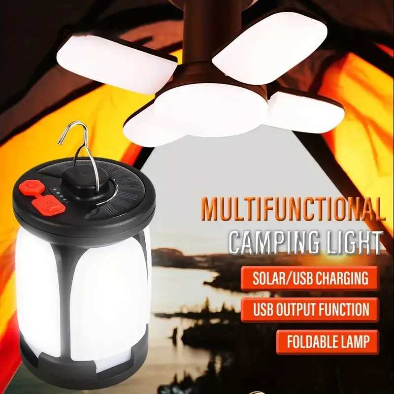 Rechargeable LED Camping Lantern 2-in-1 Foldable Floodlight Portable Tent Light w/ 3 Modes for Outdoor Emergency Hiking Fishing M251115