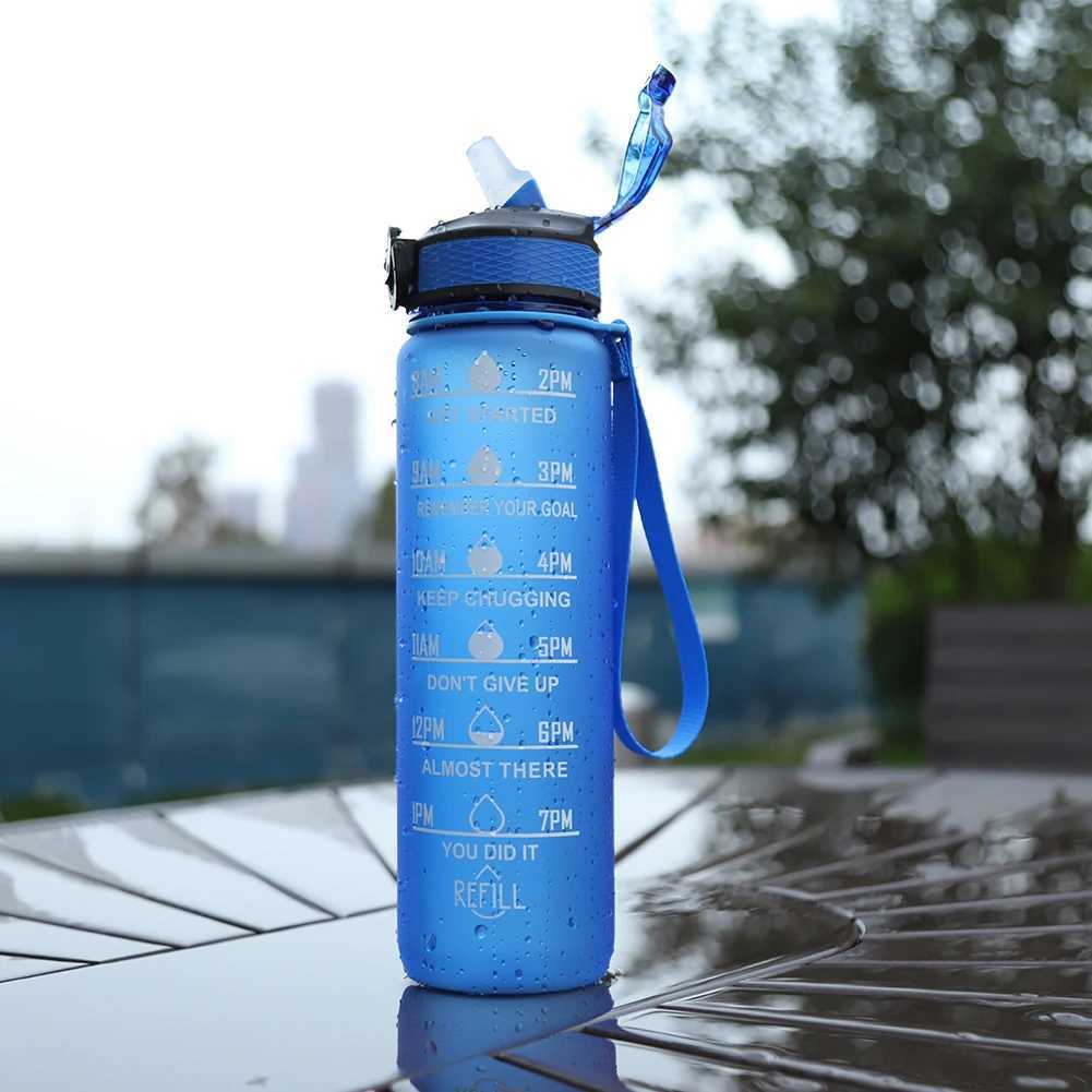 1L Sports Water Bottle Straw Cup 1 Litro with Time Maker Leak-Proof BPA Free Frosted Cup For Outdoor Sports Drinking BottleW251114