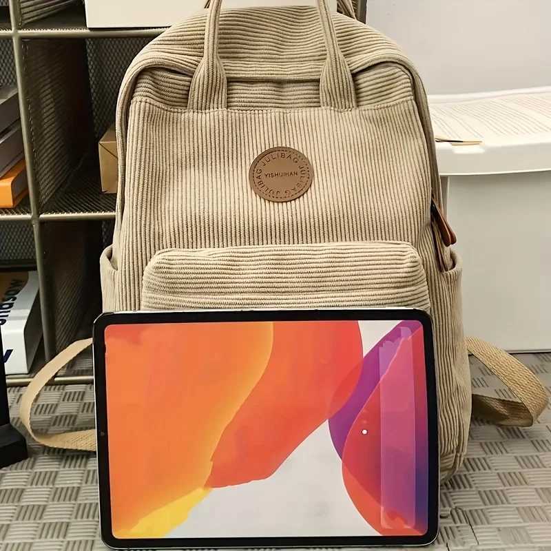 Casual Corduroy Backpack for Teens 14 Laptop Compartment High School College Bag with Zipper Pocket Backpacks for SchoolW251114