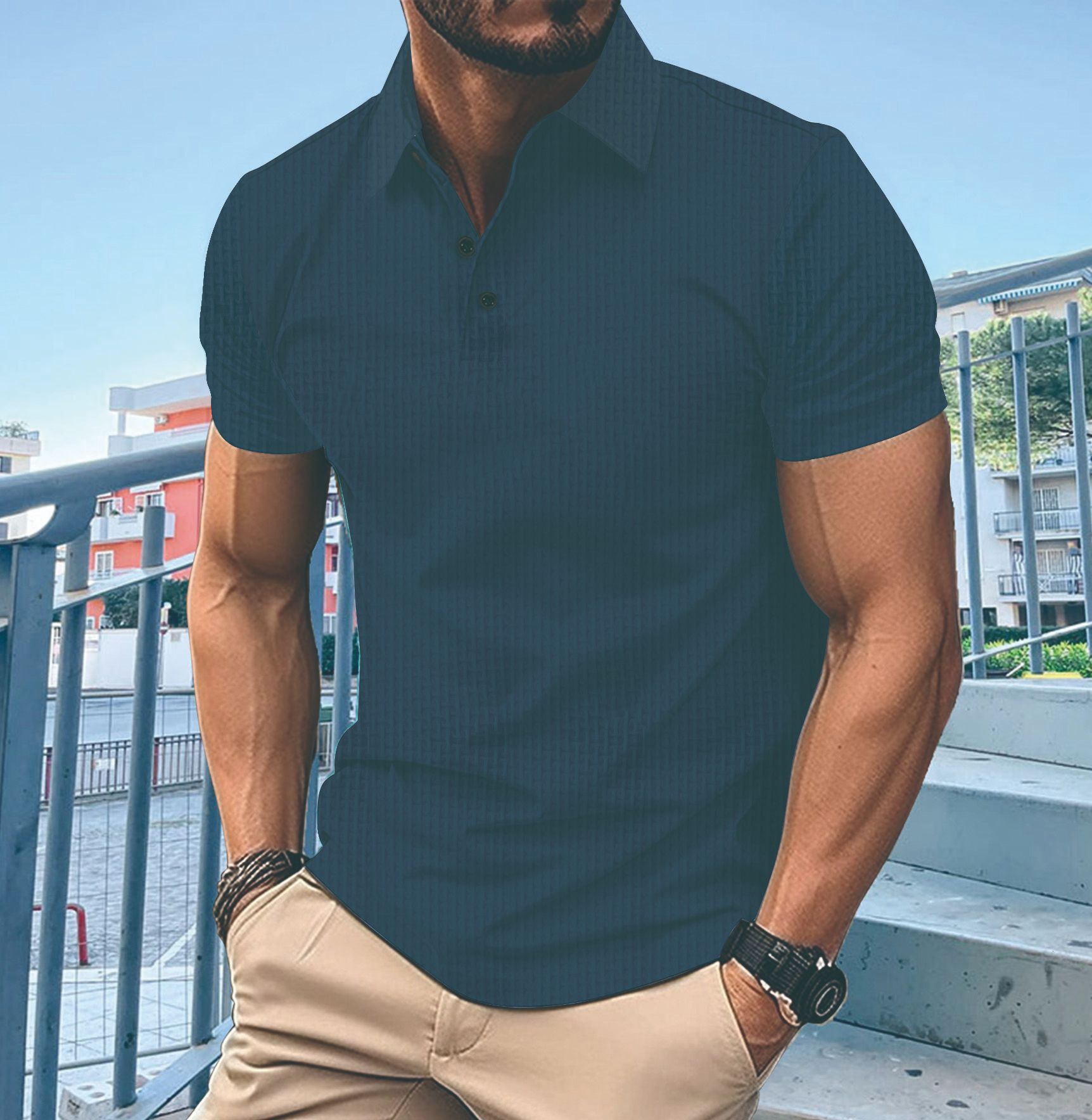 Summer Fashion Mens Polo Shirt Zipper Pocket Mens Sports Polo Shirt