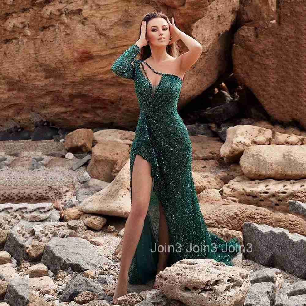 2025 Autumn Womens Clothing 8627 Colorful Sexy One Shoulder Banquet Dress with Hip Wrap