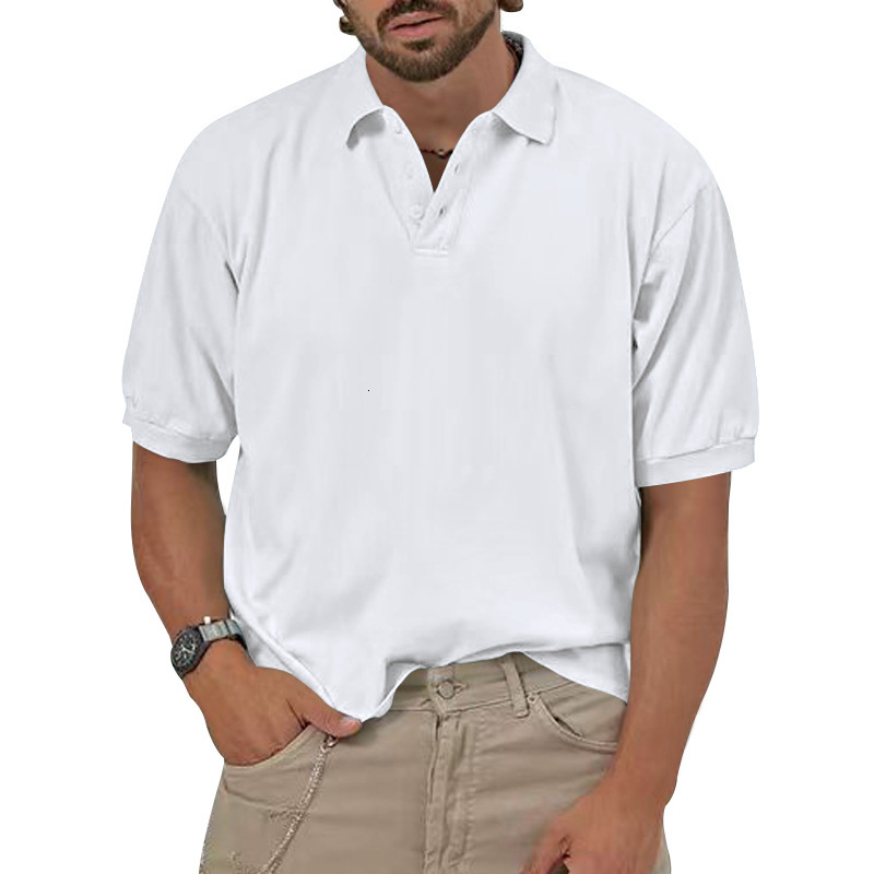 2025 new pearl ground polo shirt casual collar solid color short sleeved men's clothing