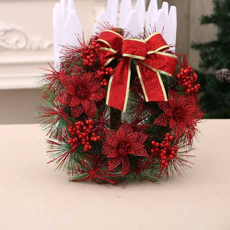 Christmas Wreath With Lamp Bow Ball Big Red Flower Navidad Party Wall Door Window Fireplace Staircase Balcony Garden WreathM251115