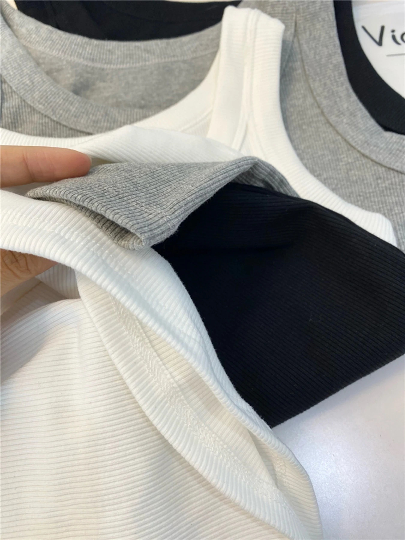 3piece cotton vest paired with summer ultrathin fit clothing simple version basic breathable womens top 250414Z