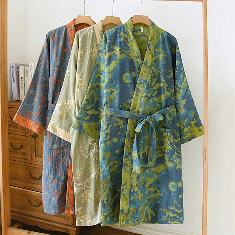 100 Cotton Kimono Night Gowns 3/4 Sleeve Spring Autumn Bathrobe For Women Casual Loose Sleepwear Home Robe Ladies Show Wear C251115
