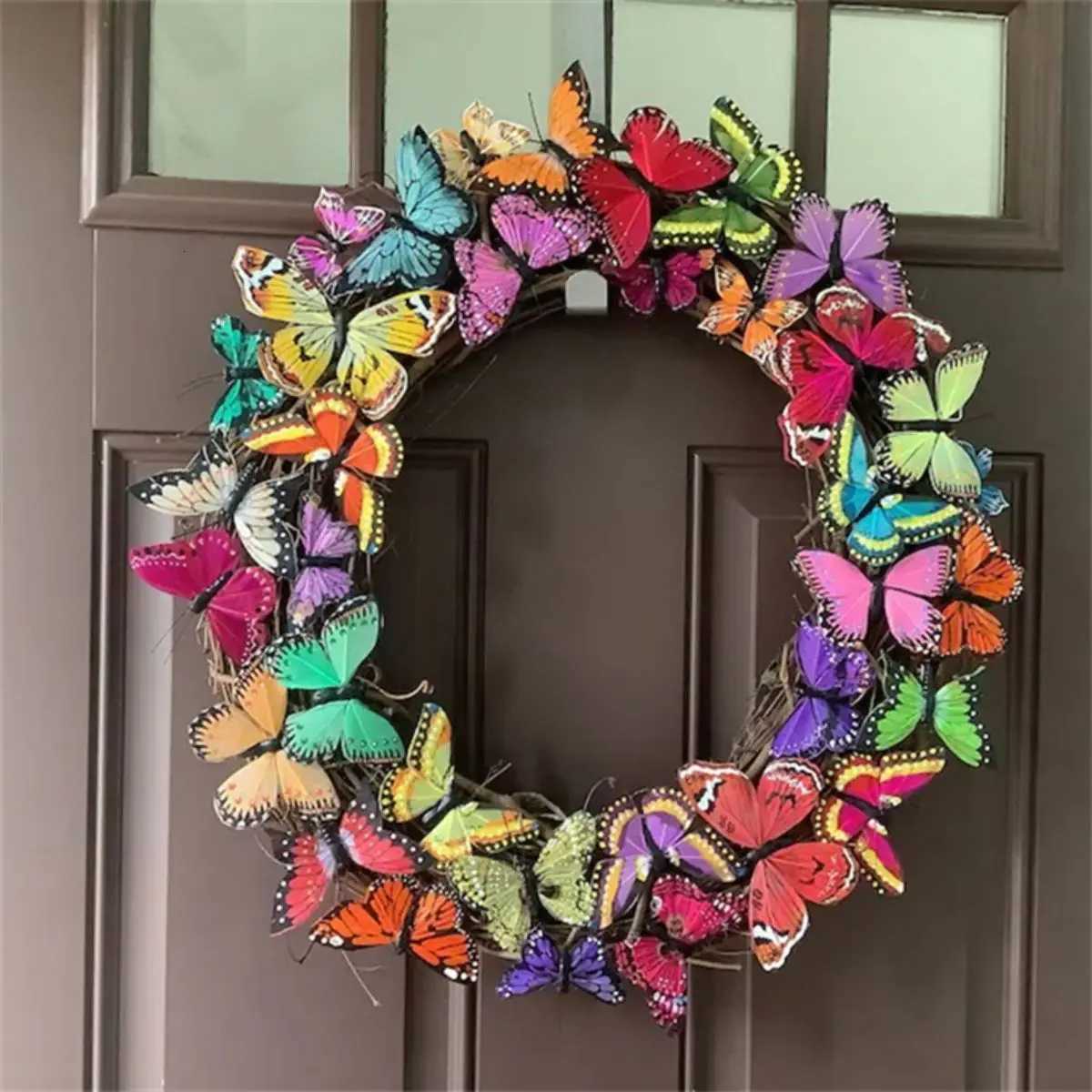 1pcs Butterfly Wreath 25/30cm Diameter Rattan Wreath Rings Braided DIY Hand-Woven Home Garden Party Decoration AccessoriesM251115