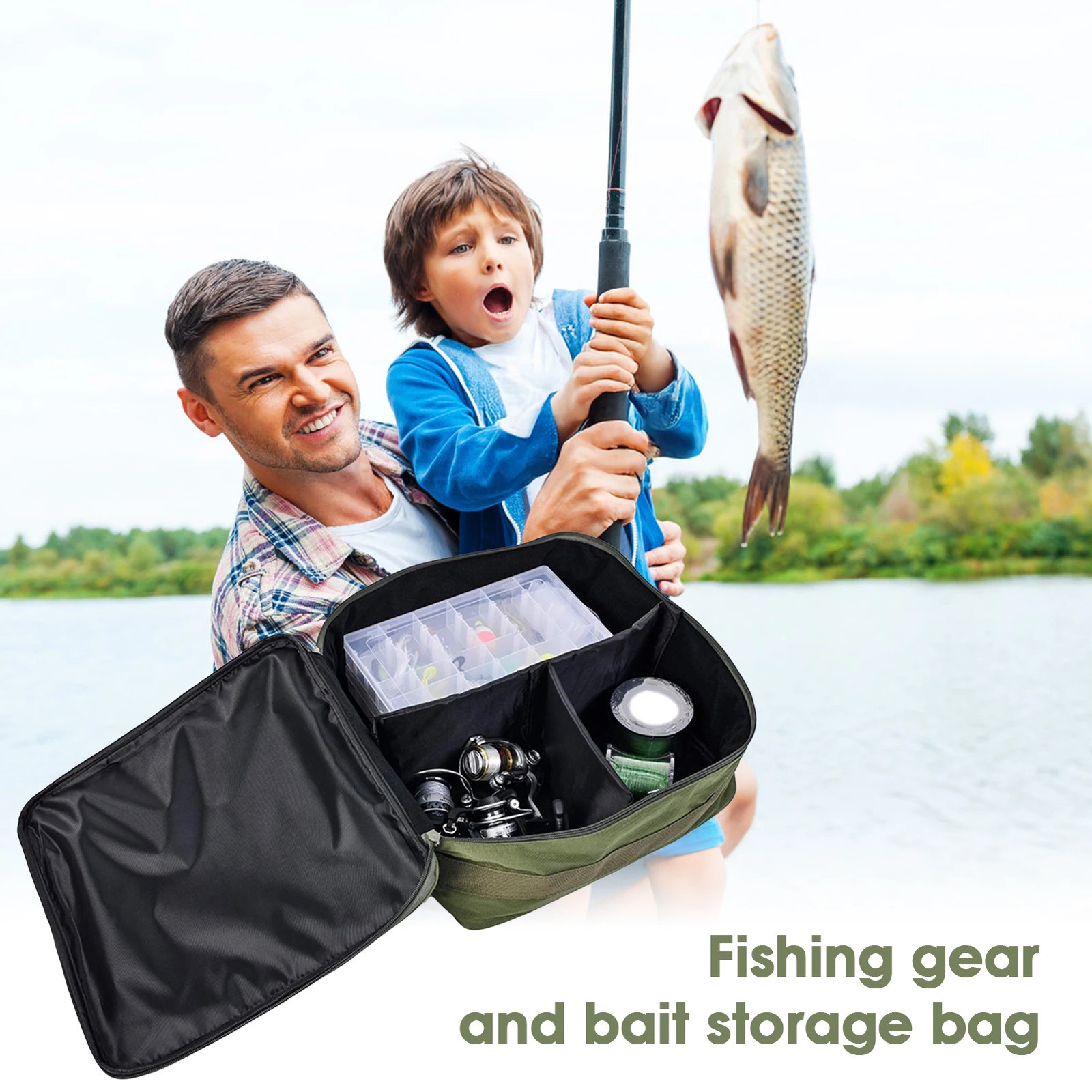 Portable fishing rod bag waterproof gear and bait storage with 3 adjustable dividers 37 15cm 250410