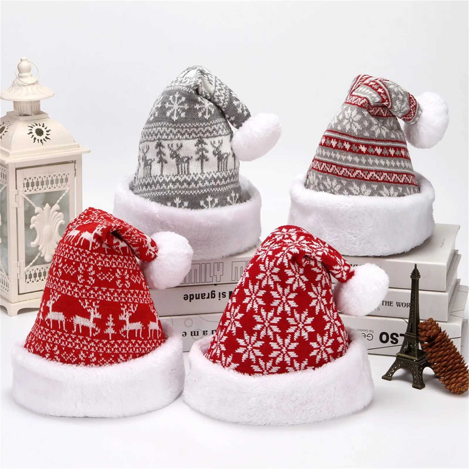 Snowfake Elk Hat Winter Thicken Knitted Velvet Cloth Adult Christmas Hat Merry Christmas Decor Gifts Happy New Year 2025 Naviida Y251115
