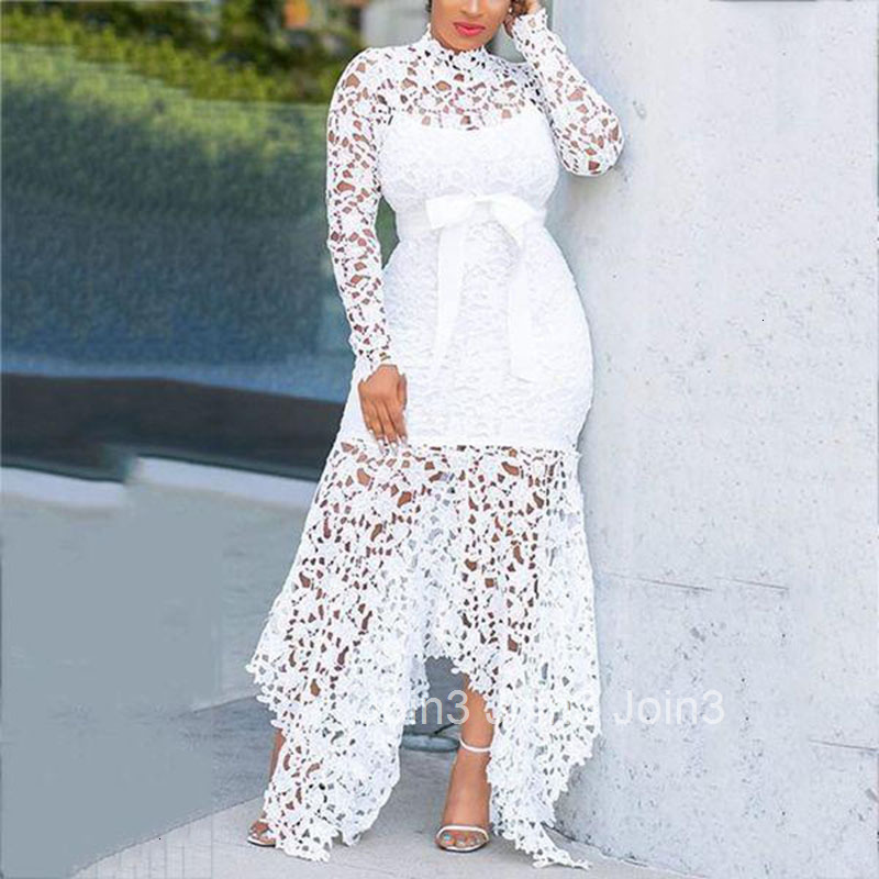 Small Batch 2025 New Womens Lace Hollow Out Long Sleeved Stand Up Collar Irregular Dress