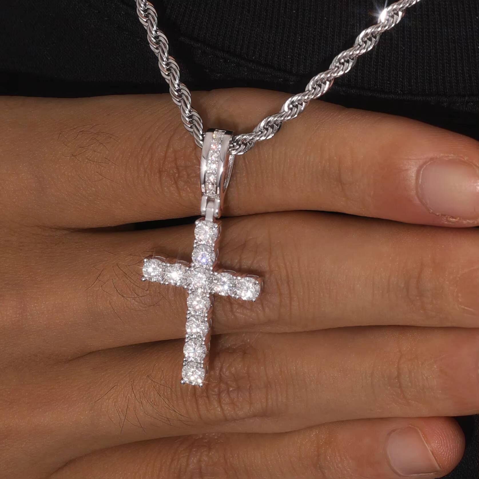 925 Sterling Silver Jewelry Cross Pendant Luxury Necklace Hip Hop Sparkling VVS D Moissanite Diamond Pendant Necklace
