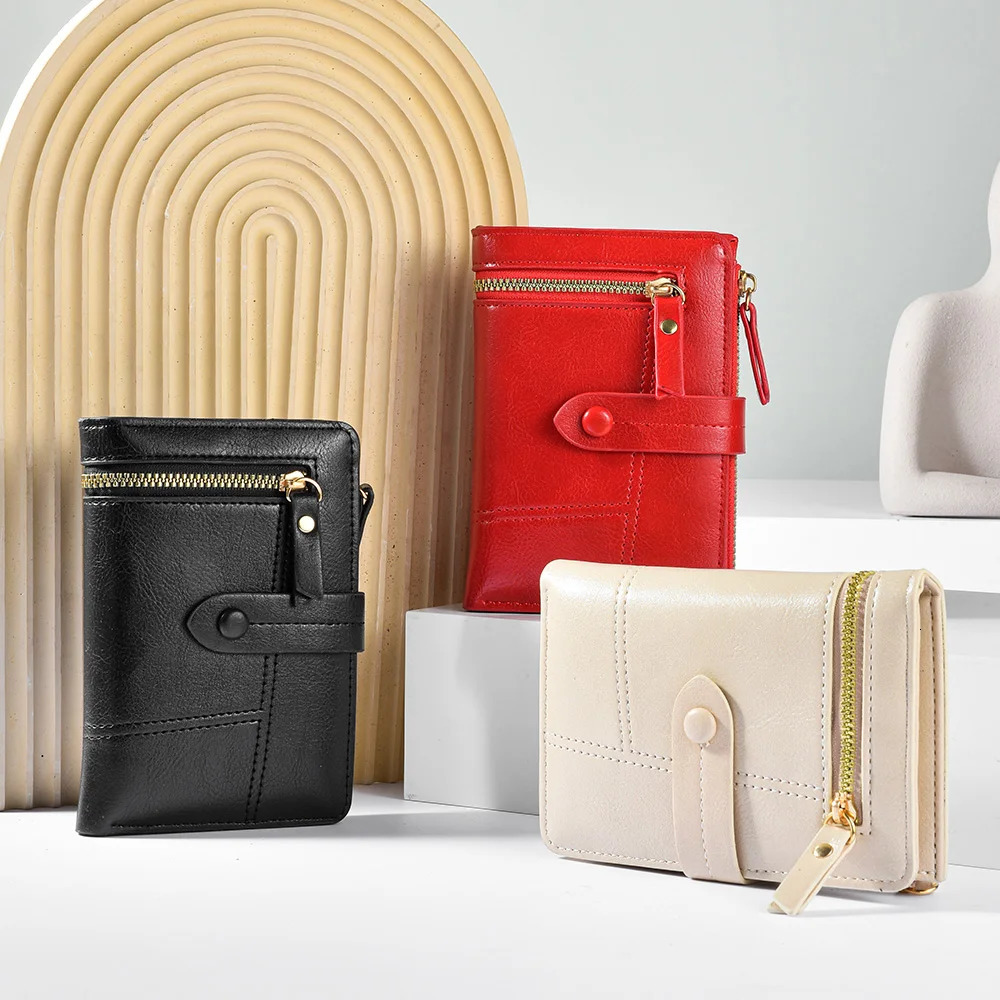 Wallet Womens High Quality PU Leather Short Folding Wallet from Europe and the United States Vertical Double Zipper Fashion Womens Wallet 250410