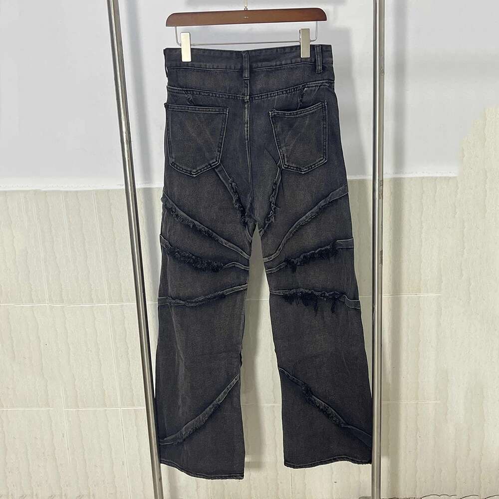 Raw Edge Men's Jeans High Street Male Denim Trousers Niche Design Vintage Casual Straight Pants Summer Spring Stylish 28W2438