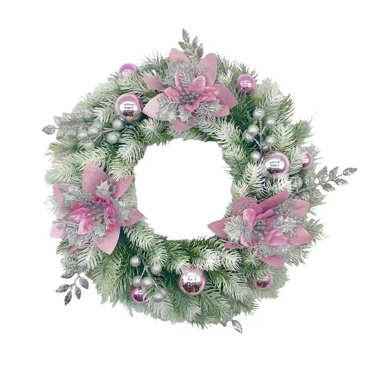 2025 New Christmas Pink Wreath Christmas Tree Pendant Door Hanging Arrangement Bow Wreath Christmas DecorationM251115