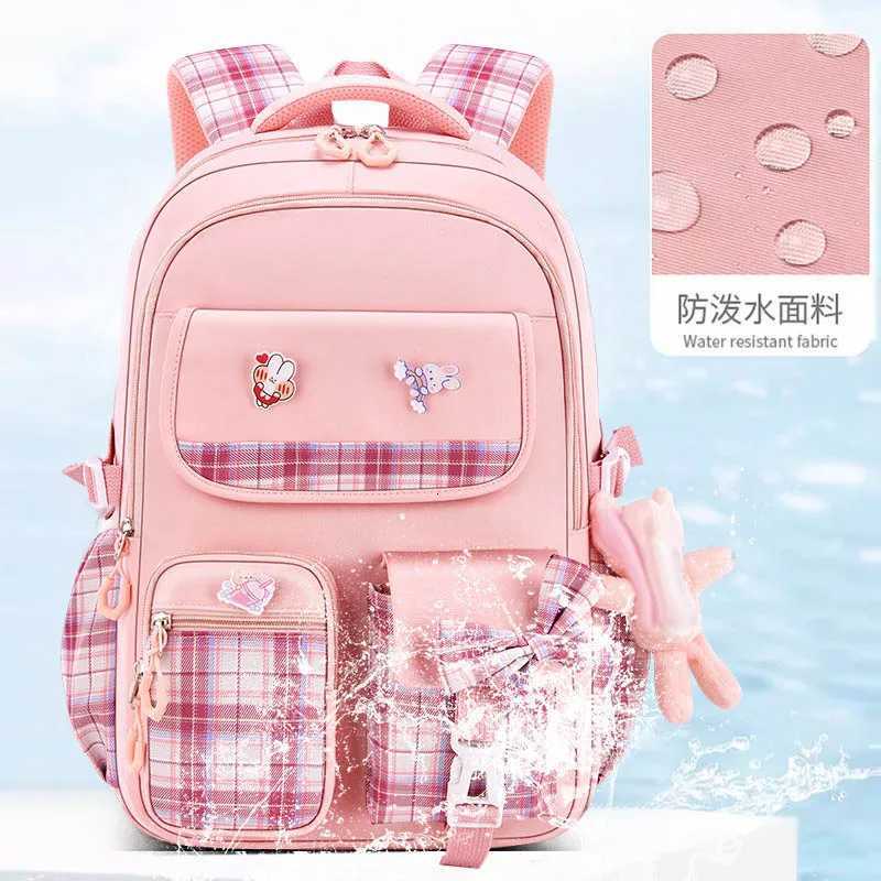 Protecting The Spine Ergonomics Elementary School Students Girls Checkered Backpack Large Capacity Lightweight WaterproofW251114