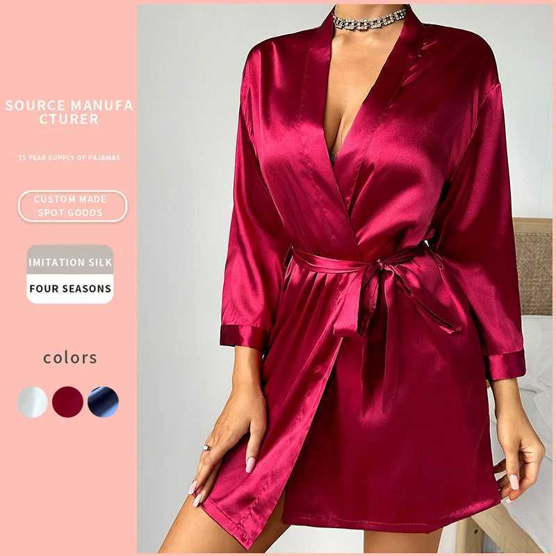 Pajamas Women Summer European and American Ladies Lace-up Bathrobe Sexy Morning Gown Home Dress Can Wear Ice Silk Robe Lingerie C251115