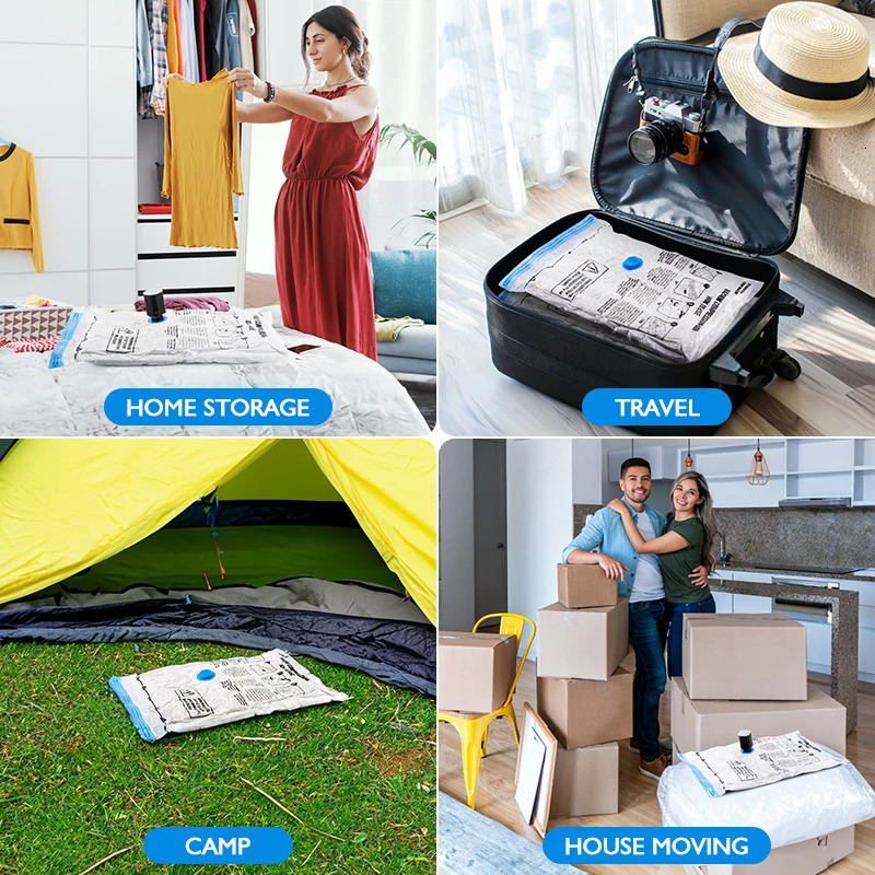 Vacuum Storage Bags 8-18Pc Space Saver Bag Travel Rechargable Air Pump Various Seal Bag Pump for Compress Clothe Blanket Luggage 250407