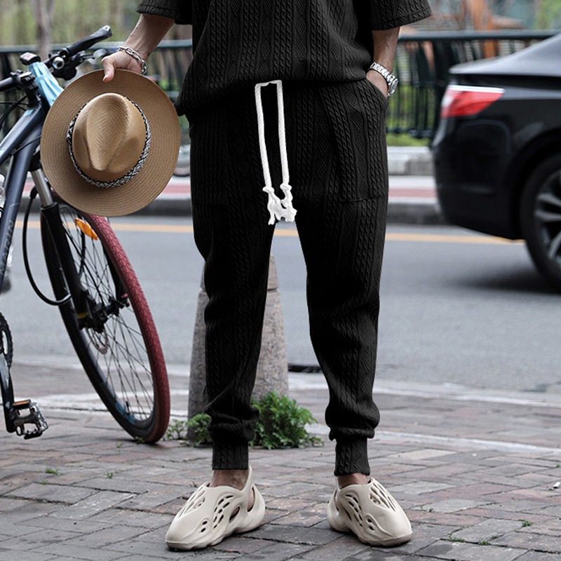 2025 Spring and Autumn New Casual Loose Jacquard Knitted Leg Tight Men's Sports Pants