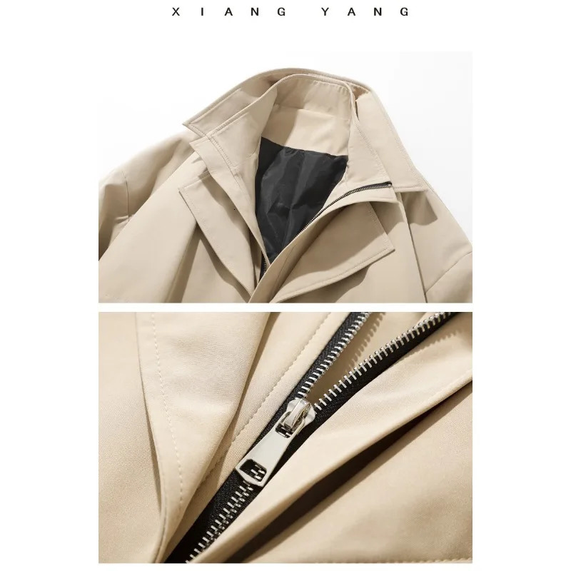 Autumn Mens Windproof Machine Two Piece Double Collar Windproof Machine Medium Length Jacket Business and Leisure Mens Jacket 250415