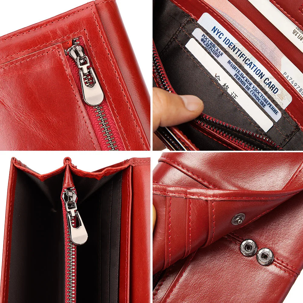 Womens clutch bag leather wallet fashionable womens mobile phone wallet RFID blocking credit card with zipper pocket 250410