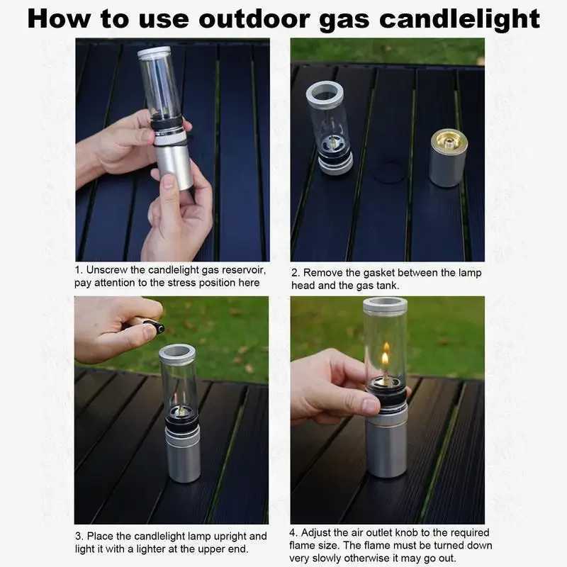 Portable Camping Gas Lamp Outdoor Windproof Candlelight Lantern Adjustable Camp Atmosphere Light Storage Box Camping Accessories M251115