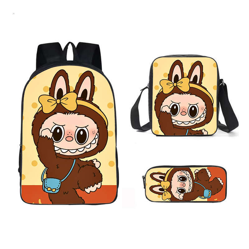 New printed Labubu three piece set cartoon rabbit student backpack shoulder bag pencil case for boys and girls