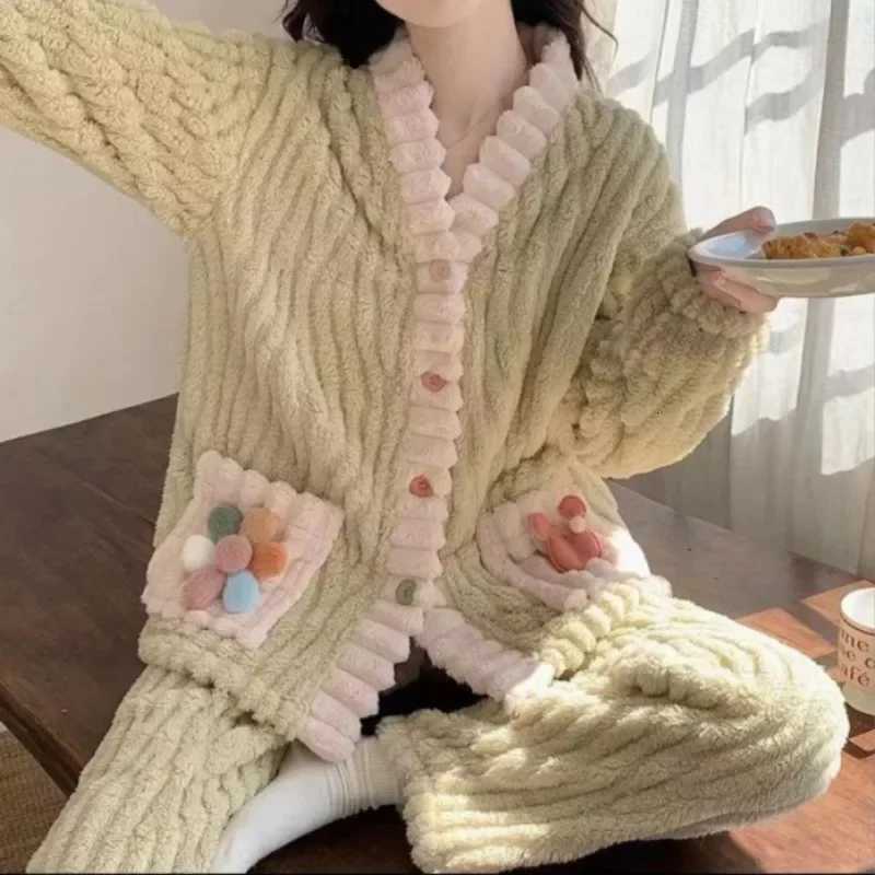 Robes Women Solid Single Breasted Thick Loose Winter Warm Homewear Simple Leisure Lounge Popular College V-neck Feminino Cozy C251115