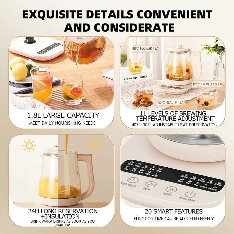SUNATUR Kettles Electric Glass 220V Multifunction Health Pot Milk Fruit Tea Coffee Water 800W 24-hour Heat Preservation Y251114
